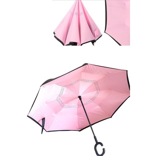 Зонт Трость обратный, двухслойный, Женский Черный/Розовый